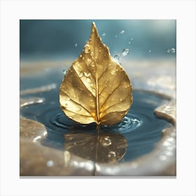 Golden Leaf In Water Canvas Print