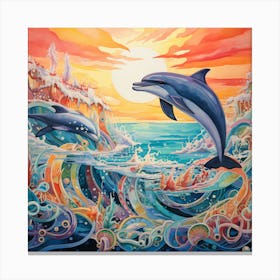 Dolphins At Sunset Canvas Print