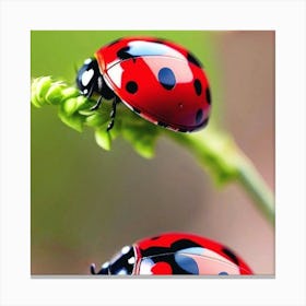 Ladybugs On A Plant Canvas Print