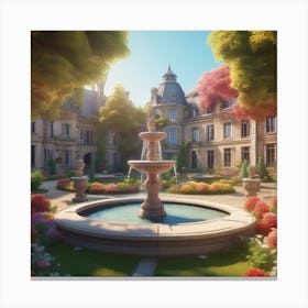 Fountain In The Garden Canvas Print