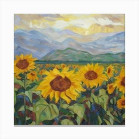 Sunflowers In The Mountains Canvas Print