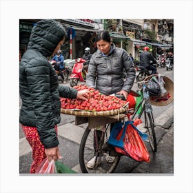 Strawberry Seller Of Hanoi Square Canvas Print