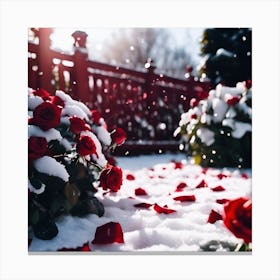 Fallen Red Rose Petals in the Snow Canvas Print