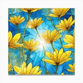 Yellow Flowers In Field With Blue Sky Broken Glass Effect No Background Stunning Something That Canvas Print