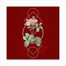 Vintage Pink Rosebush Botanical with Geometric Line Motif and Dot Pattern n.0072 Canvas Print