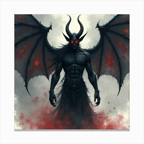 Demon In A Black Magic Storm, Watercolor Hues Of Chaos 1 Canvas Print