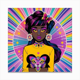 Rainbow Girl With Cat Canvas Print