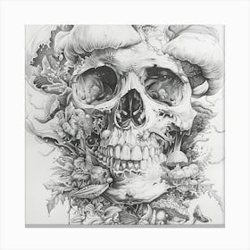 Skull With Mushrooms Canvas Print