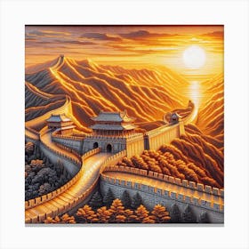 a shimmering diamond painting of the great wall of china at sunset, capturing the warm glow on the intricate latticework. 2 Canvas Print