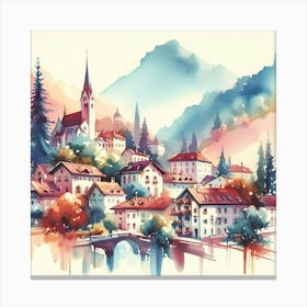 Watercolor Of A Village 2 Canvas Print