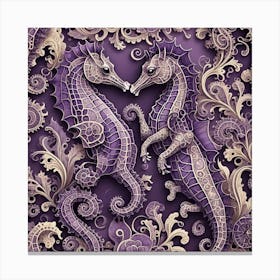 Seahorses On Purple Background 1 Canvas Print