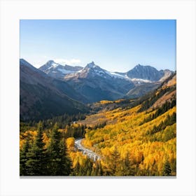 Alpine Landscape Bathed In The Warm Hues Of Autumn Vast Panoramic View Dominates The Scene Golden (3) Canvas Print