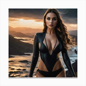 Beautiful Woman In Black Bodysuit fun Canvas Print