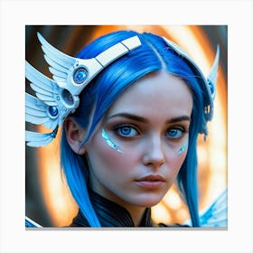 Blue Haired Girl With Wings 2 Canvas Print