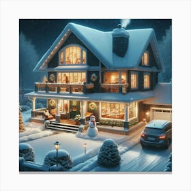 Christmas House At Night 4 Canvas Print