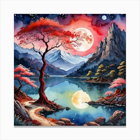 Moonlight Over Lake 1 Toile