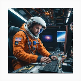 Astronaut Working On Computer Canvas Print