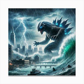 A Dramatic Scene Showing Maelstrom The Colossal Attack Coastal City Canvas Print