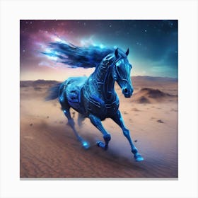 Magical Cyber Blue Horse In The Desert Canvas Print