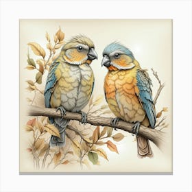 Two Parrots On A Branch 1 Canvas Print