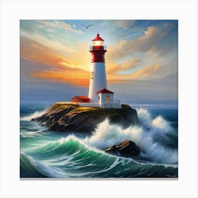 Lighthouse At Sunset 15 Canvas Print