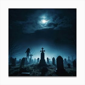 Death Fear Rising Full Fog Gravestone Dark Night Evil Background Holiday Horror Undead (26) Canvas Print