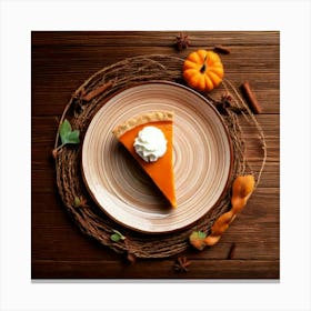 Firefly Top View Of A Pumpkin Pie Slice With Whipped Cream On Rustic Table 17416 (2) Canvas Print