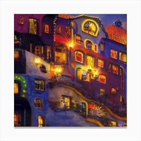 Colorful Houses At Night Canvas Print