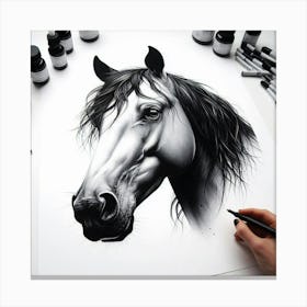 Black And White Horse Drawing Canvas Print