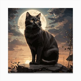 Cat In The Moonlight Canvas Print