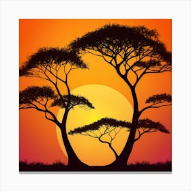 Silhouette Of African Trees At Sunset Canvas Print