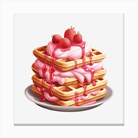 Waffles With Ice Cream And Strawberries 1 Canvas Print