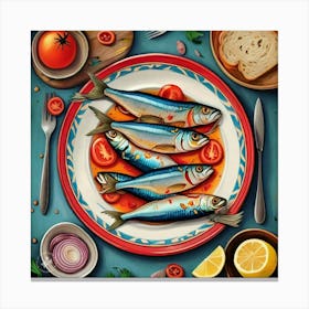 Sardines On A Plate Canvas Print