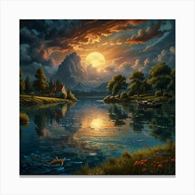 Moonlight By The Lake Canvas Print