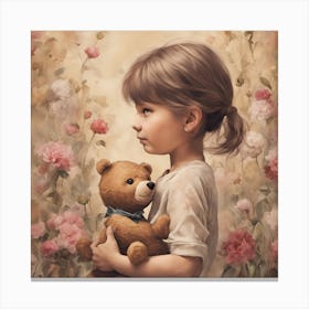 Little Girl With Teddy Bear Canvas Print