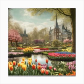 Keukenhof Gardens Netherlands Vintage Botanical 5 Canvas Print