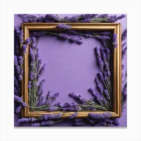 Lavender Flower Frame On Purple Background 1 Canvas Print