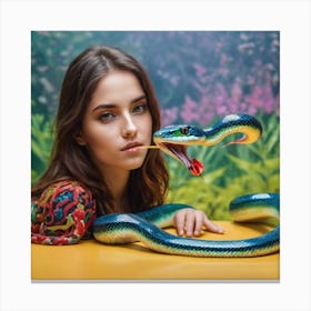 Beautiful Woman With Snake Canvas Print