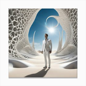 Man In White Standing In Sand 1 Canvas Print