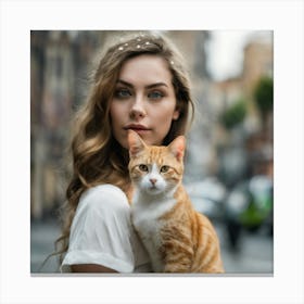 Portrait Of A Woman Holding A Cat 1 Canvas Print