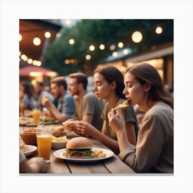 Side View People Eating Outdoors 0 Canvas Print