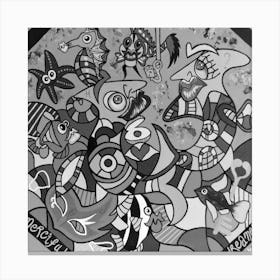 Abstract Figurative / Black & White / Zodiac Sign Pisces / 40x40cm Canvas Print