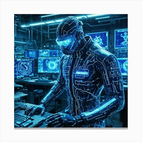 Futuristic Man Working On Computer Canvas Print