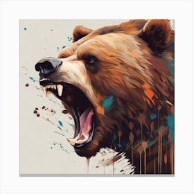 An Abstract Representation Of A Roaring Brown Bear, Formed With Bold Brush Strokes And Vibrant Color Canvas Print