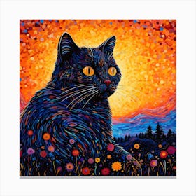 Black Cat At Sunset Canvas Print