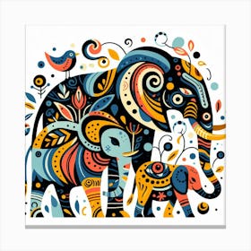 Elephants And Birds Canvas Print