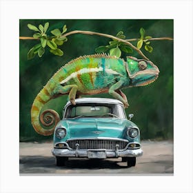 Chamelon On Car Canvas Print