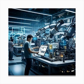 A Detailed Digital Rendering Of Advanced Industrial Cyber Management Process Engineered Automatons (1) Canvas Print