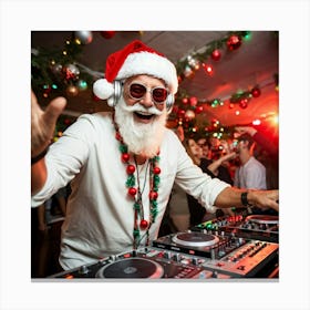 A Silver Haired Senior Man Sporting A Beard And Red Santa Hat Immerses Himself In The Rhythms Of A (5) Canvas Print