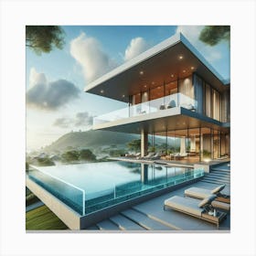 Modern House With Swimming Pool 2 Canvas Print